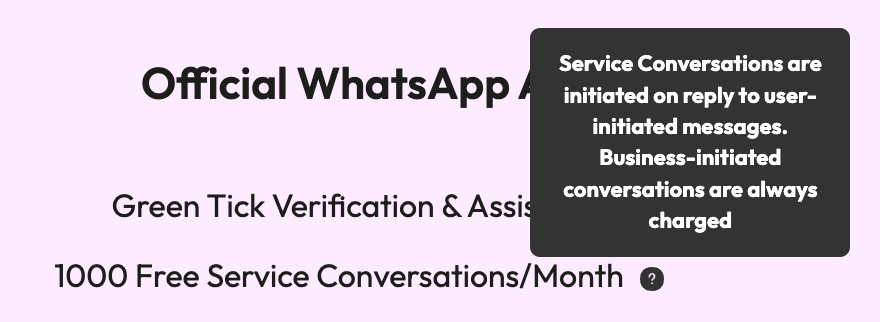 Wati 1000 Service Conversations Free in all Pricing Plans Screenshot