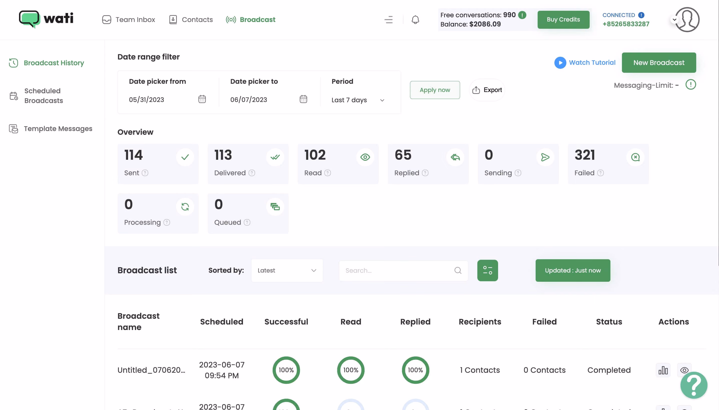 Wati Dashboard UI