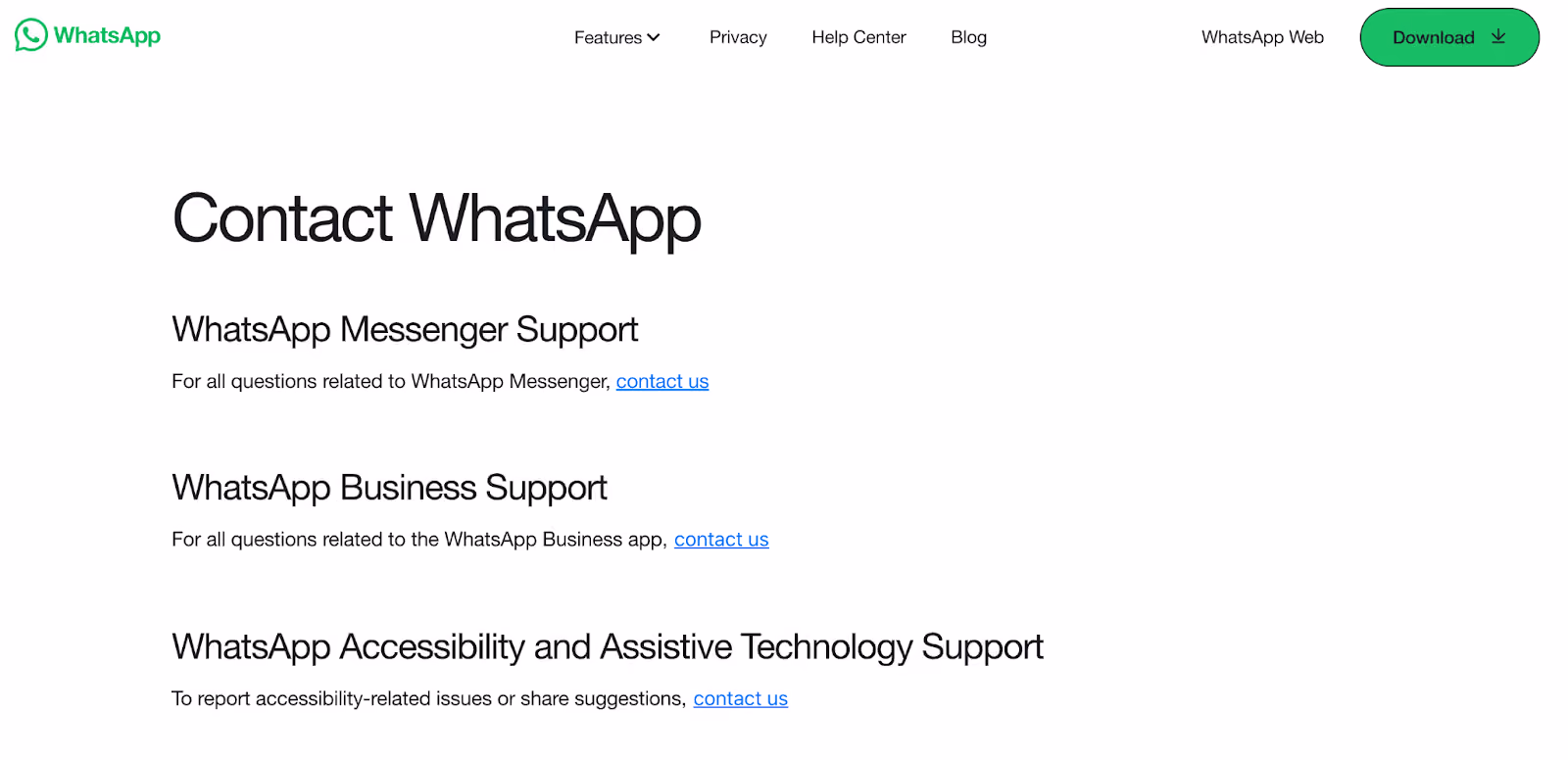 WhatsApp Support Page
