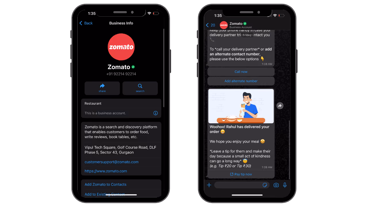 Zomato WhatsApp Account