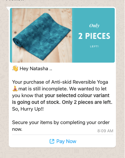whatsapp abandoned cart recovery Shopify - FOMO around inventory