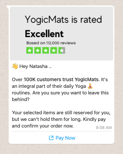 whatsapp abandoned cart recovery Shopify - social proof
