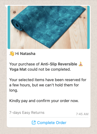 whatsapp abandoned cart recovery Shopify - cart reminder