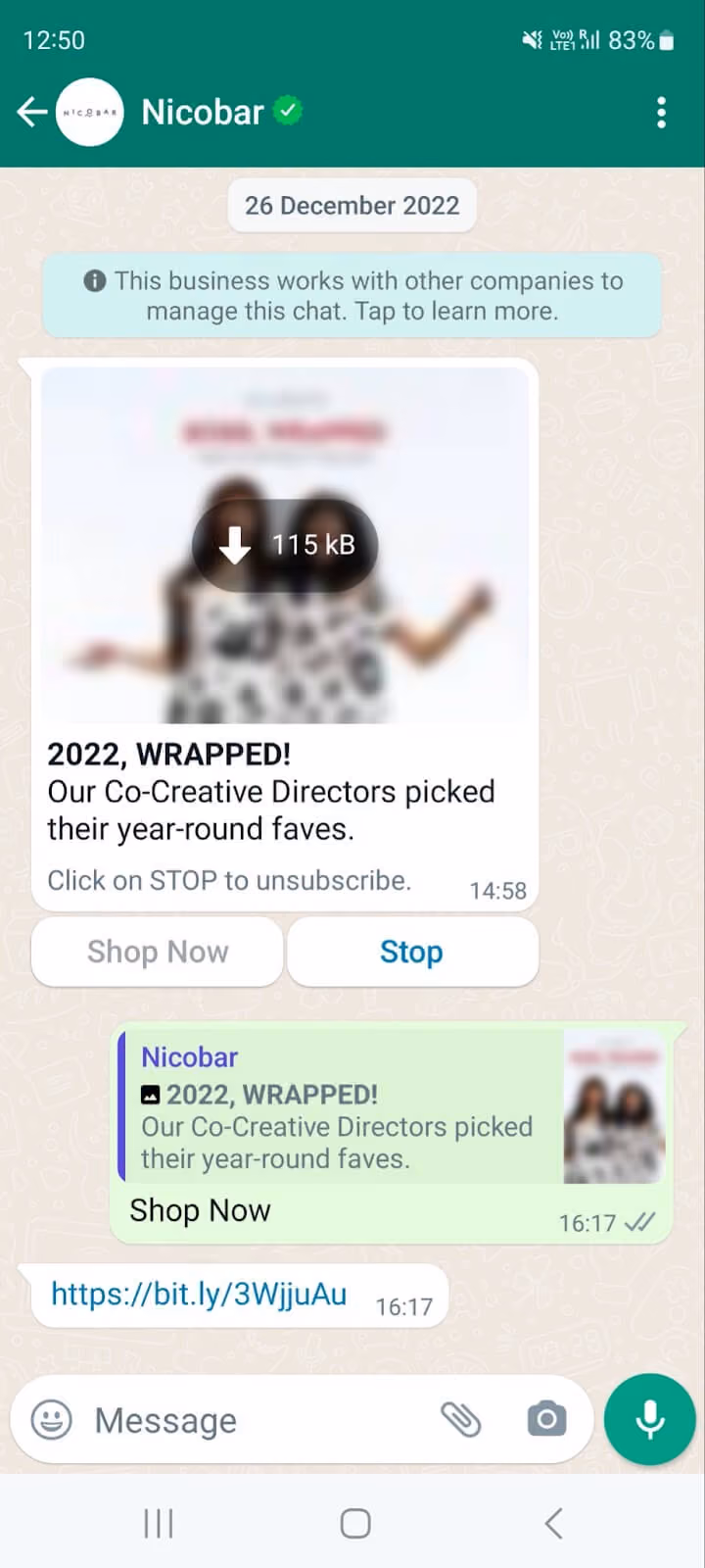 WhatsApp Commerce Message