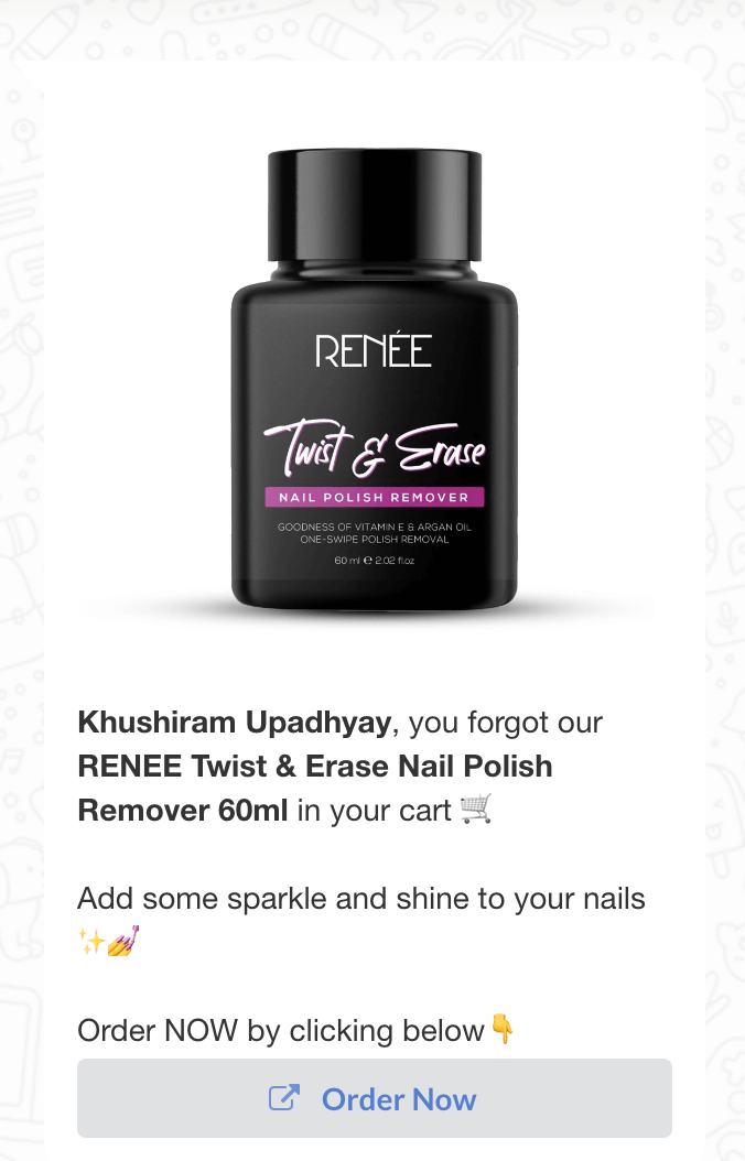 1st reminder message for Nail Polish remover