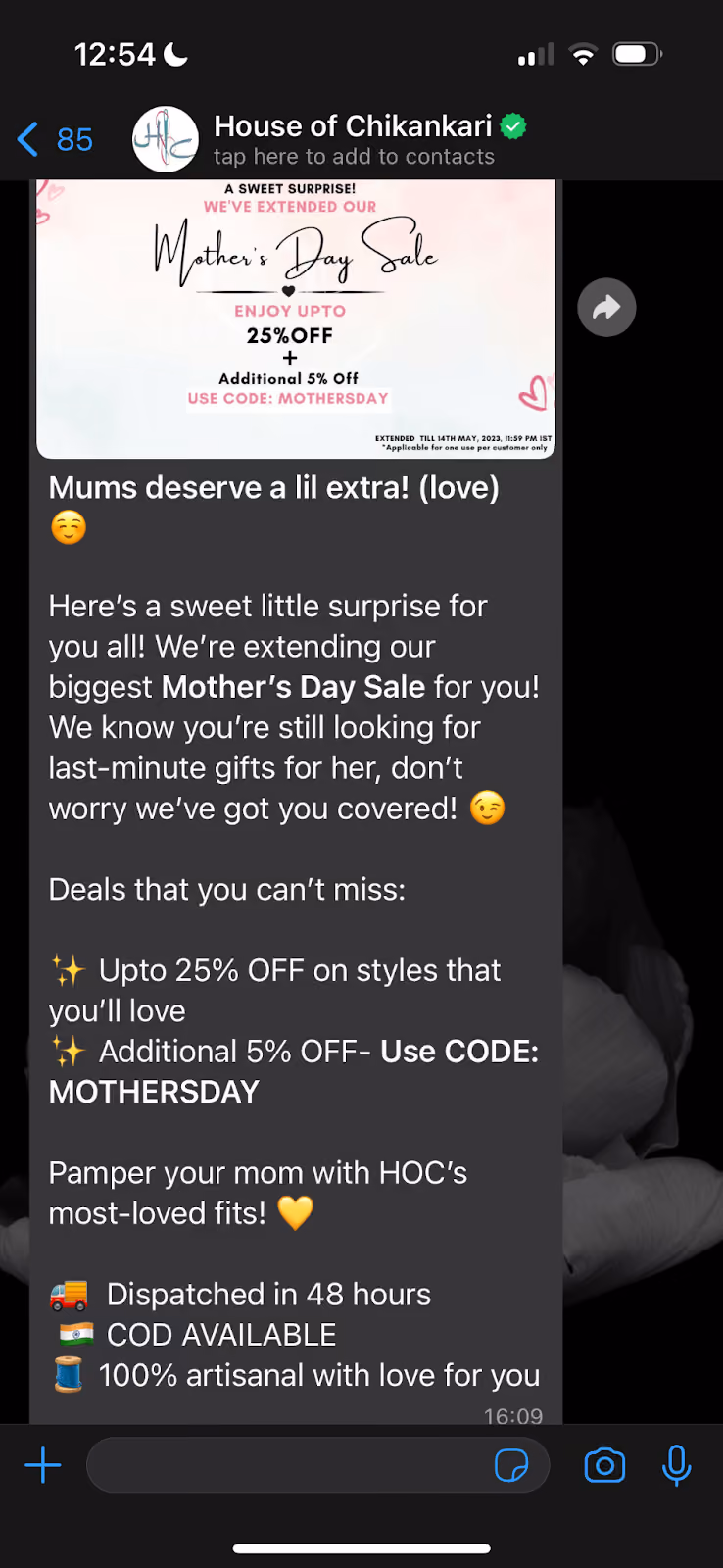 House of Chikankari whatsapp newsletter