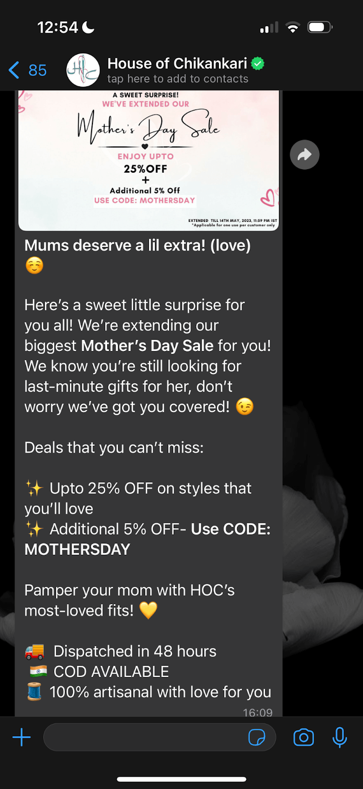 House of Chikankari whatsapp newsletter