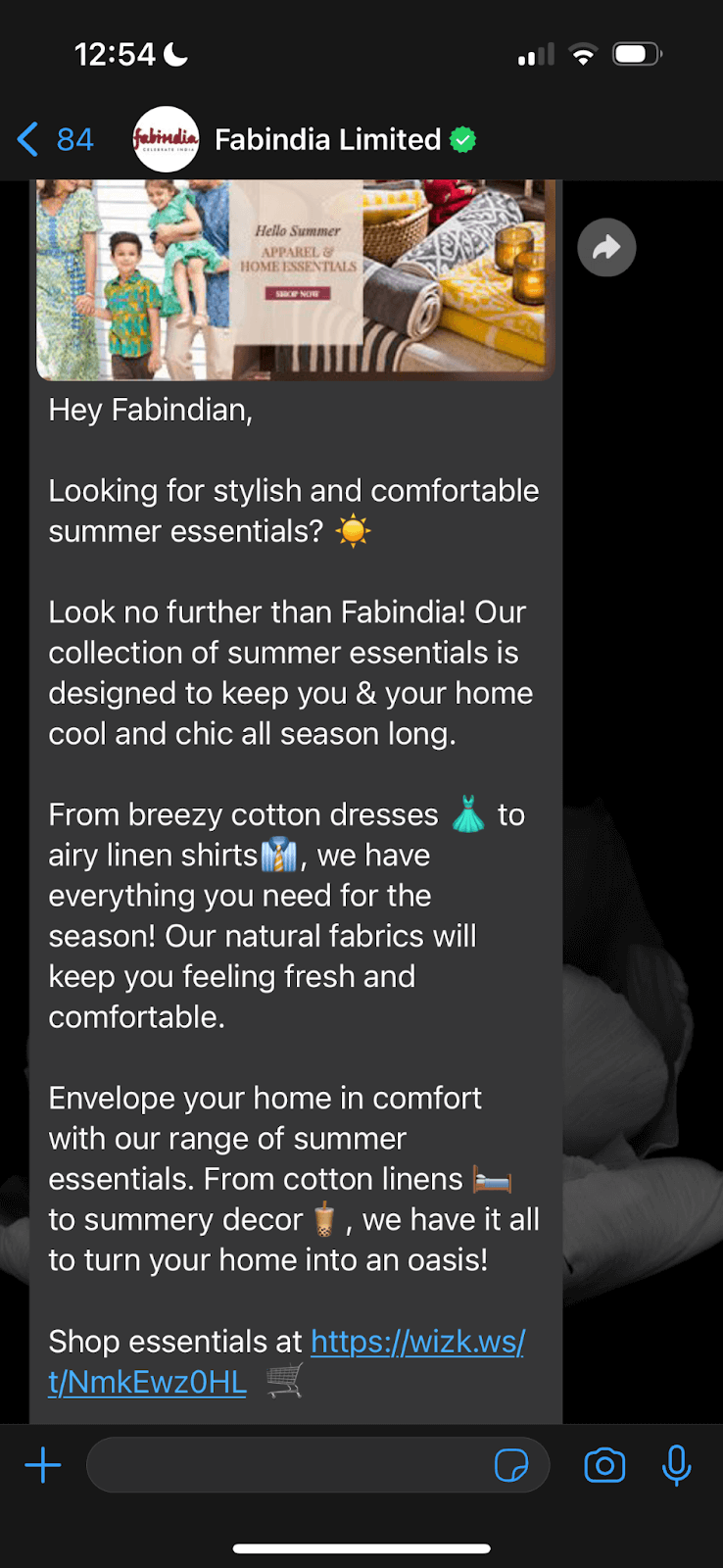 Fabindia Limited whatsapp newsletter campaign
