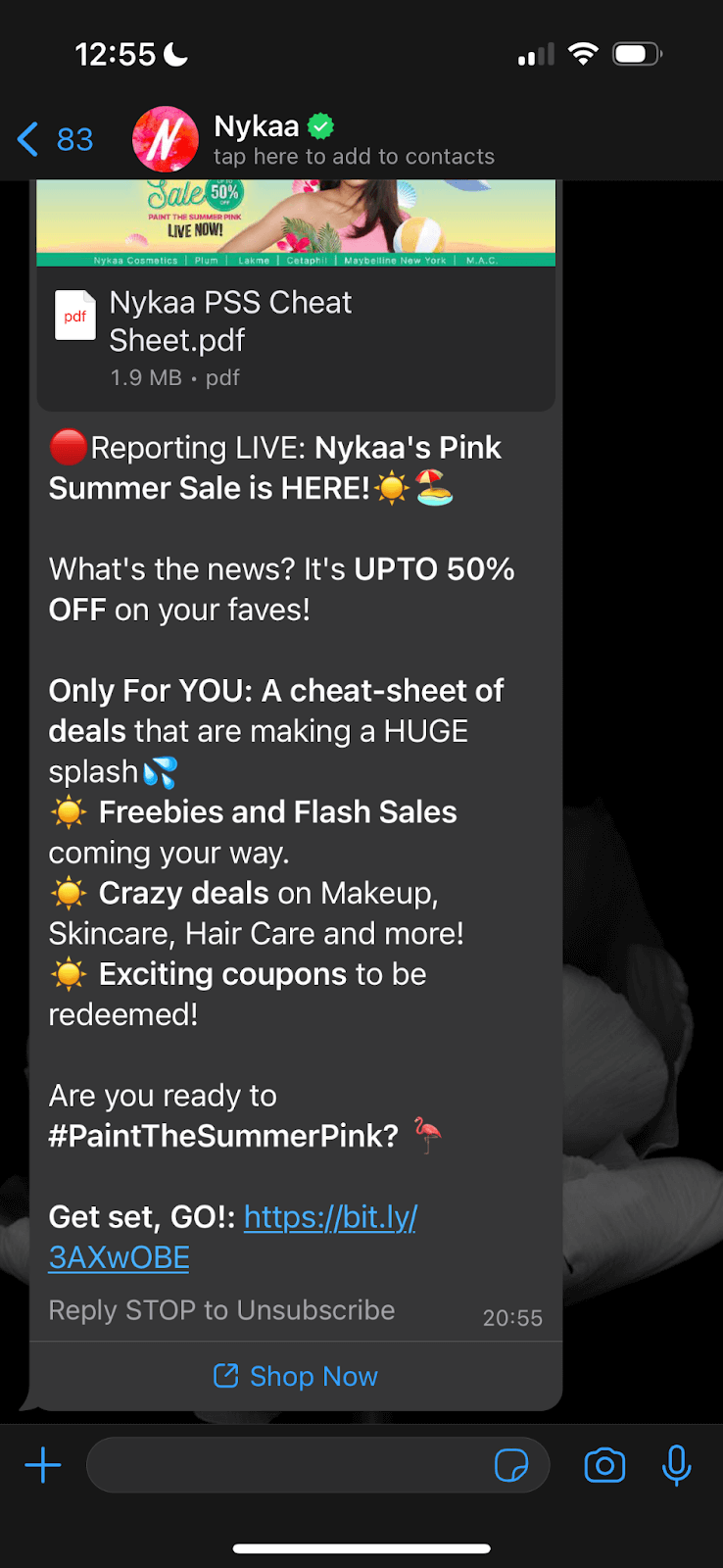 Nykaa whatsapp newsletter message