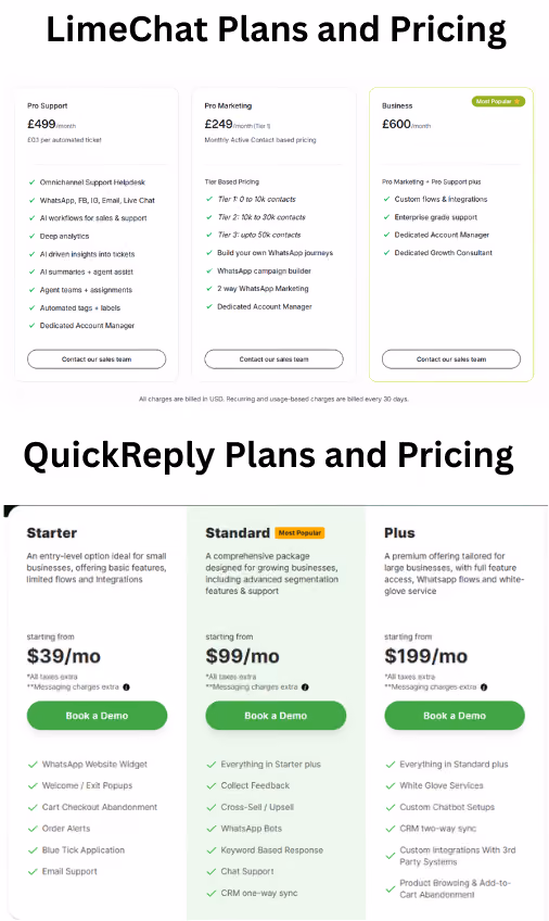 LimeChat Vs. QuickReply Pricing
