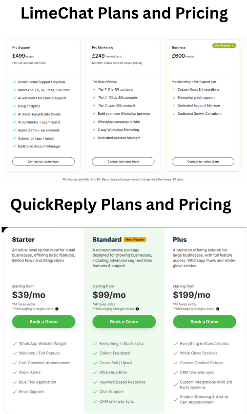 LimeChat Vs. QuickReply Pricing