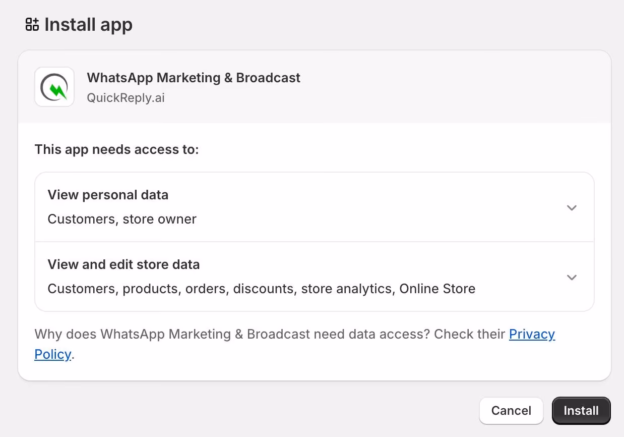 Install QuickReply.ai from Shopify app store