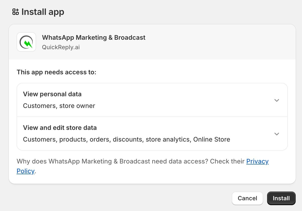 Install QuickReply.ai from Shopify app store
