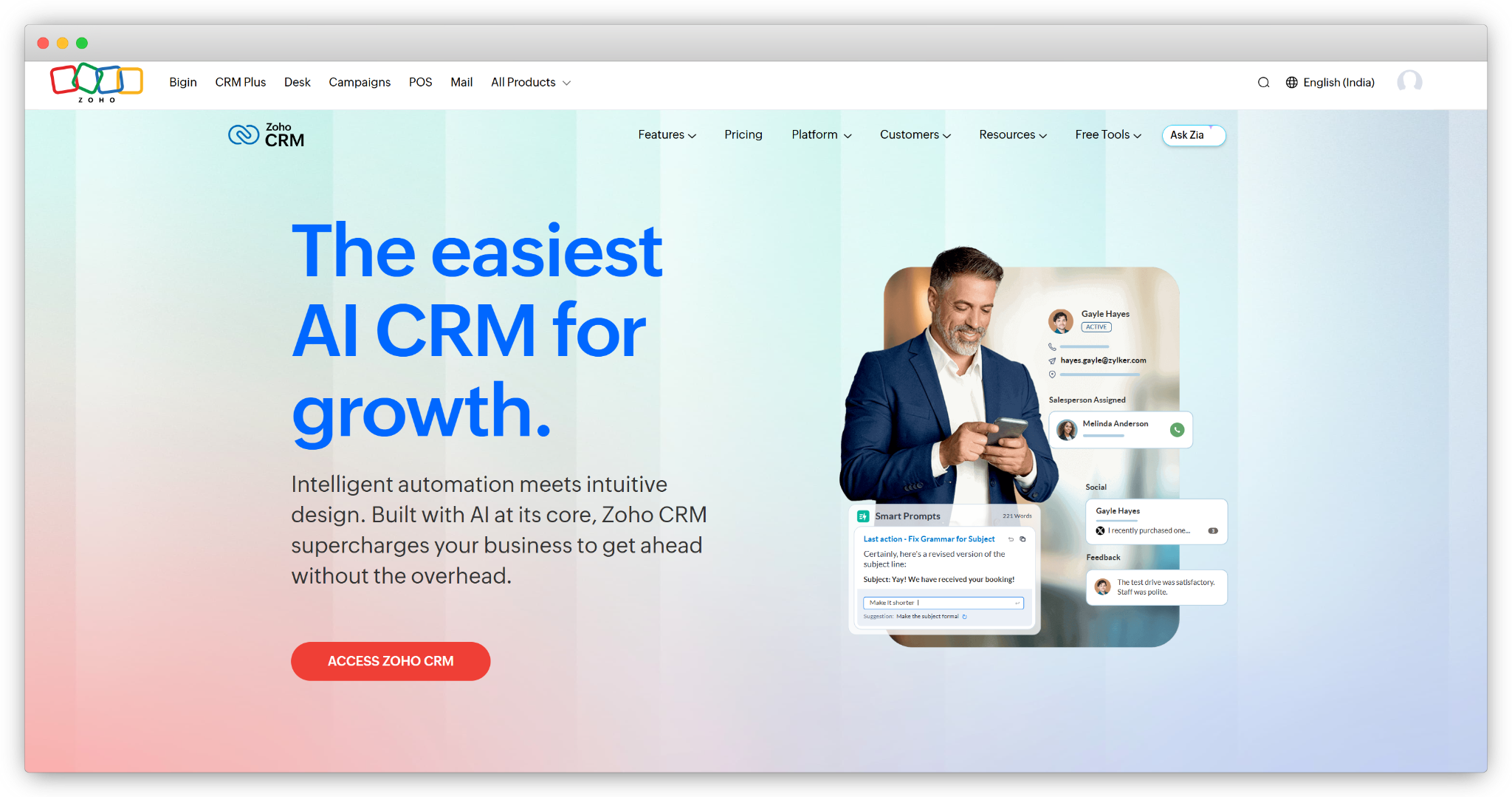 Zoho CRM Website Homepage