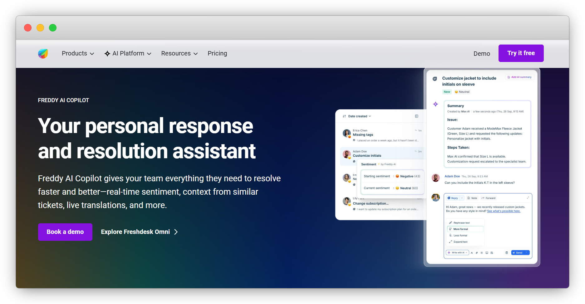 Freshdesk with Freddy AI Copilot