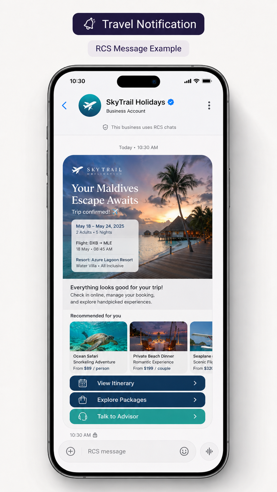 RCS Message for Travel Notification