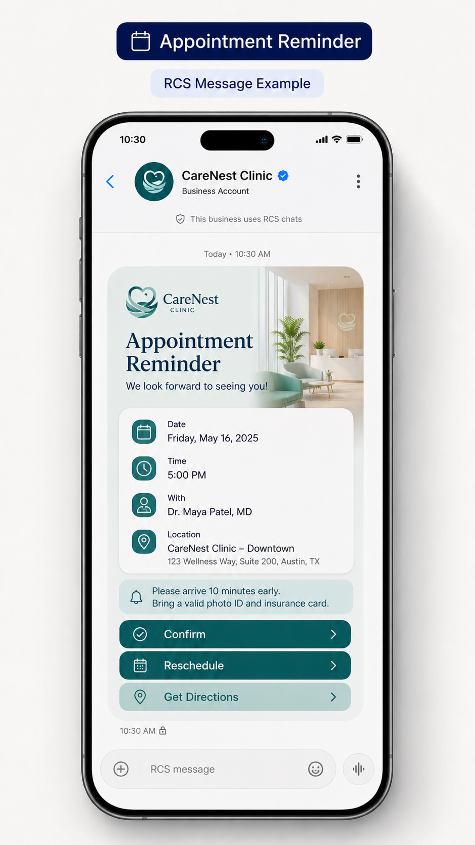 RCS Message for Appointment Reminder
