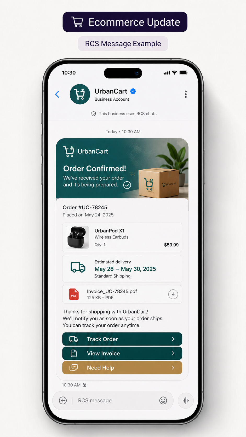 RCS Message for Ecommerce Update