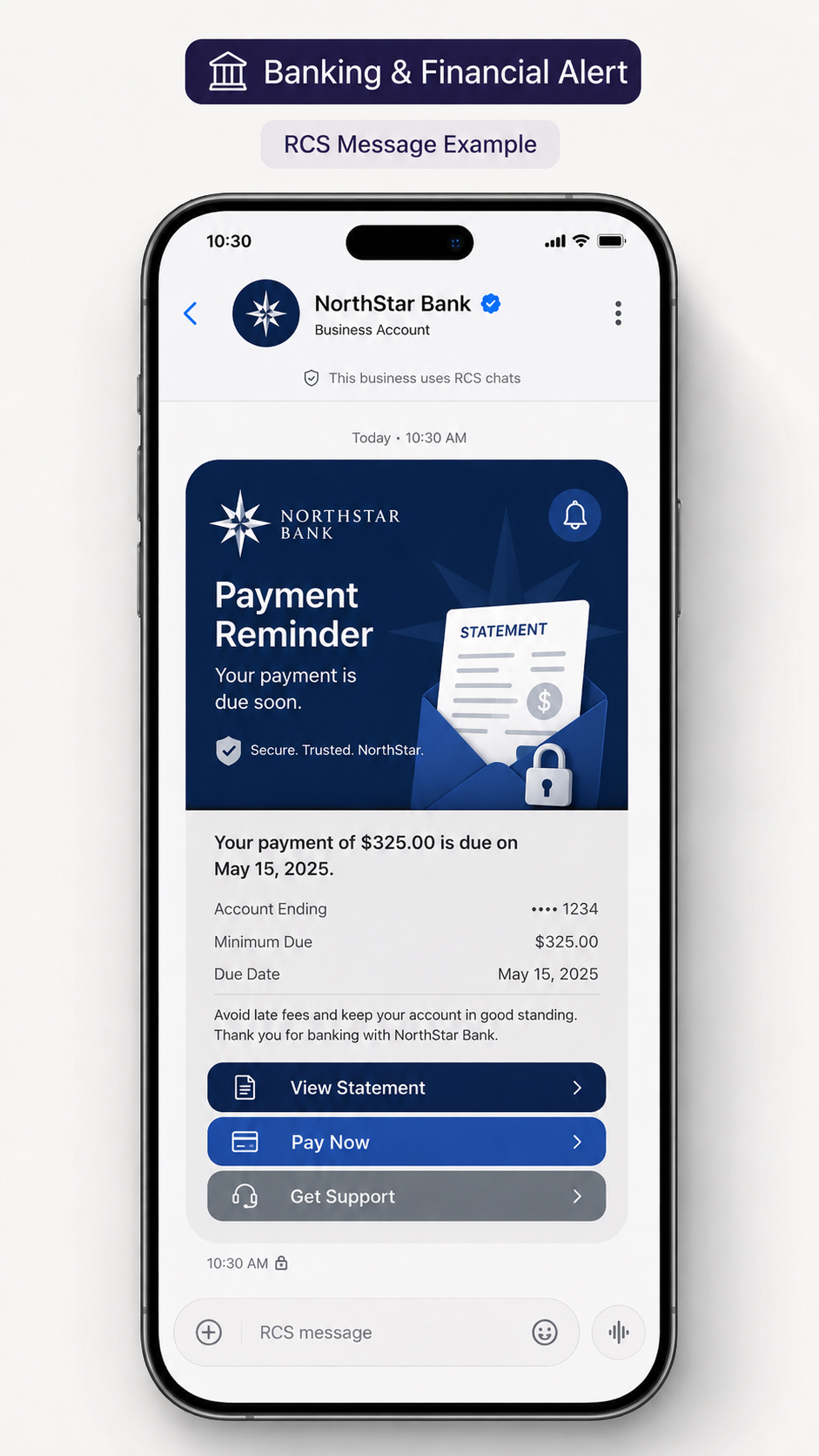 RCS Message for Banking & Financial Alert