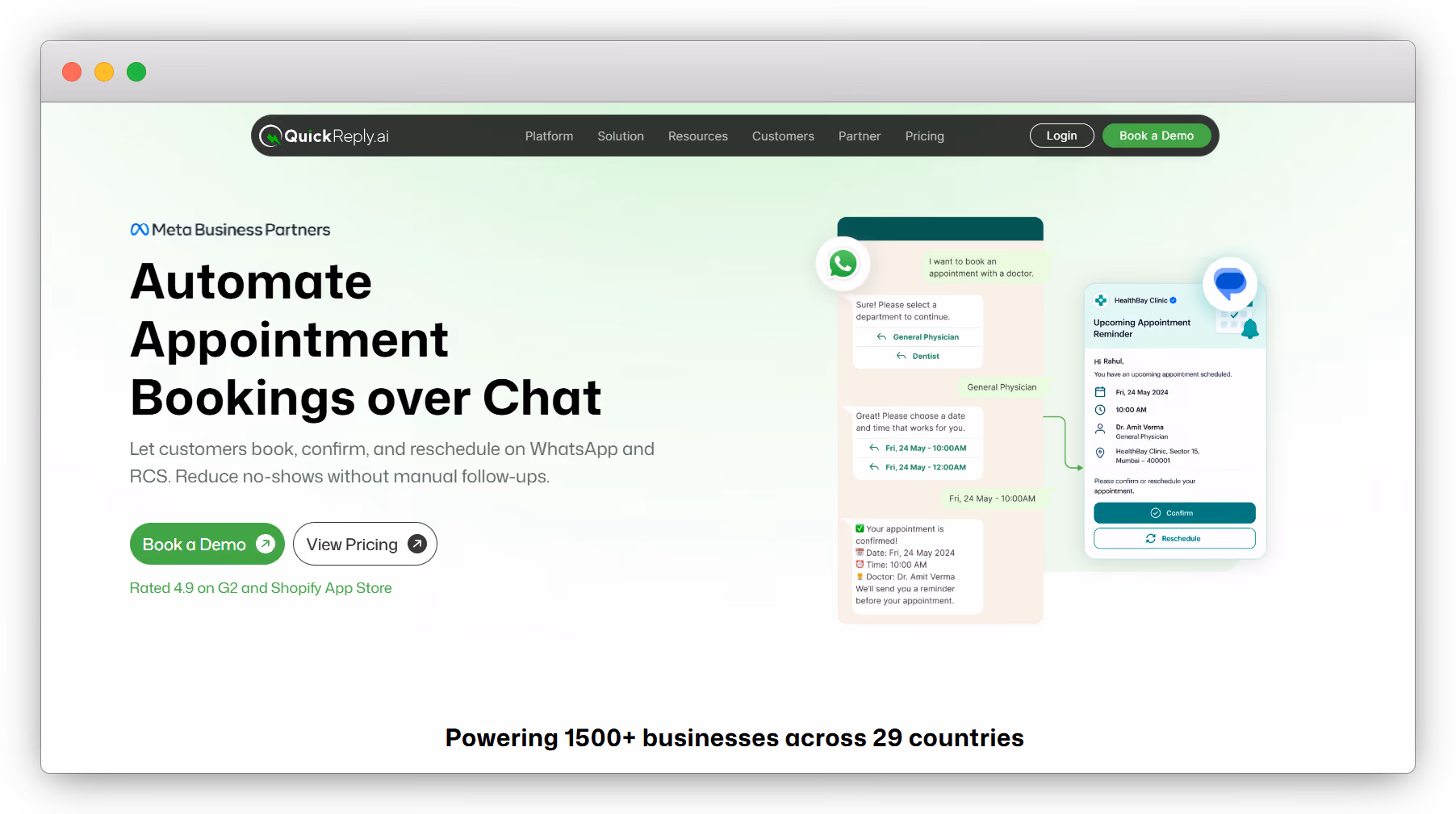 QuickReply.ai for WhatsApp API Appointment Booking