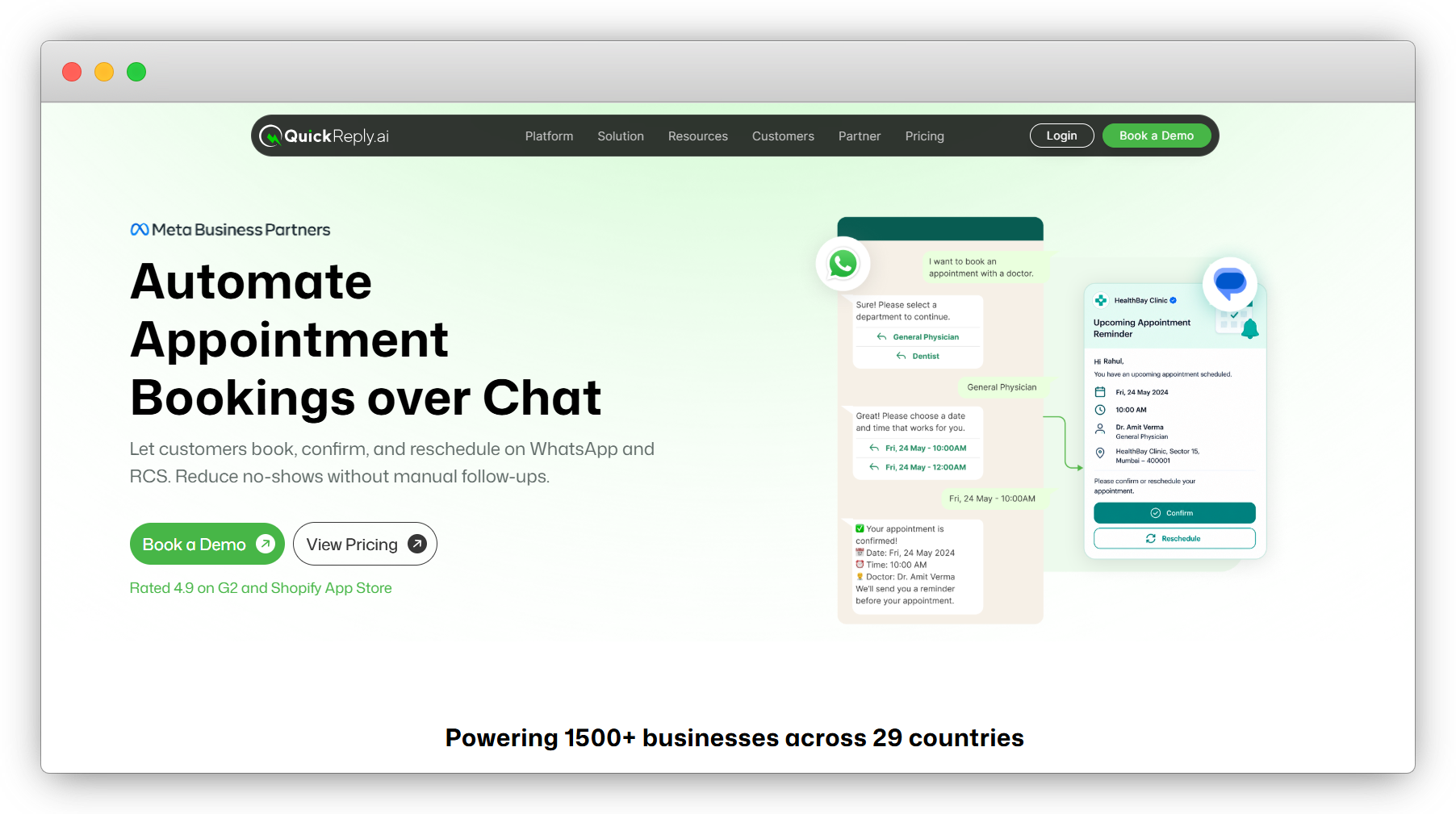 QuickReply.ai for WhatsApp API Appointment Booking