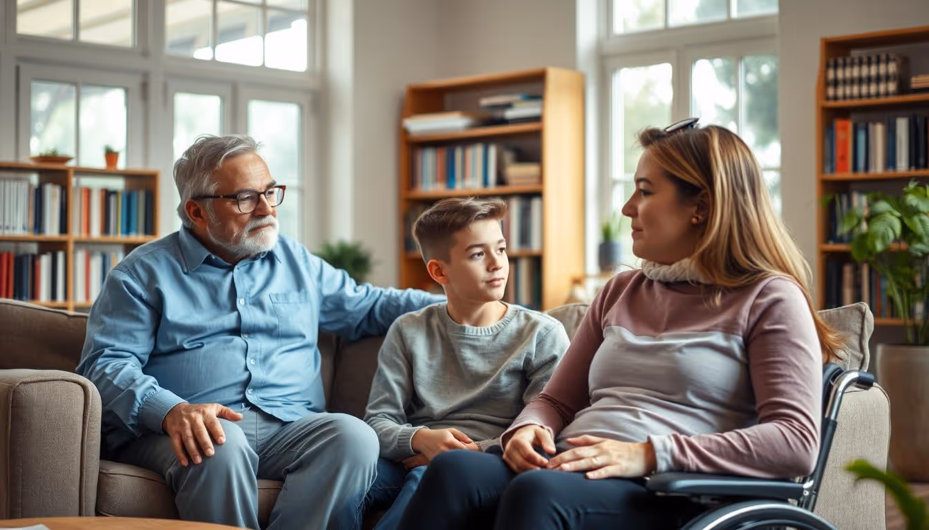 Choosing Guardians and Trustees concept - family talking on couch