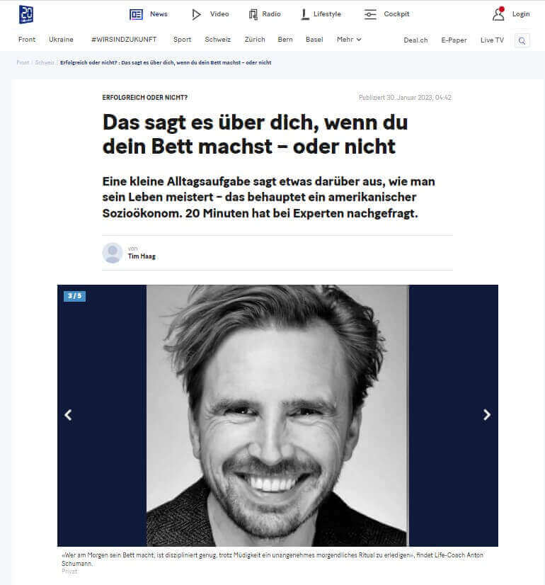 20 Minuten Artikel Bett machen Anton Schumann 