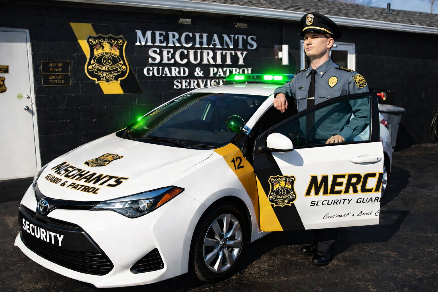 An officer coming out of a car
