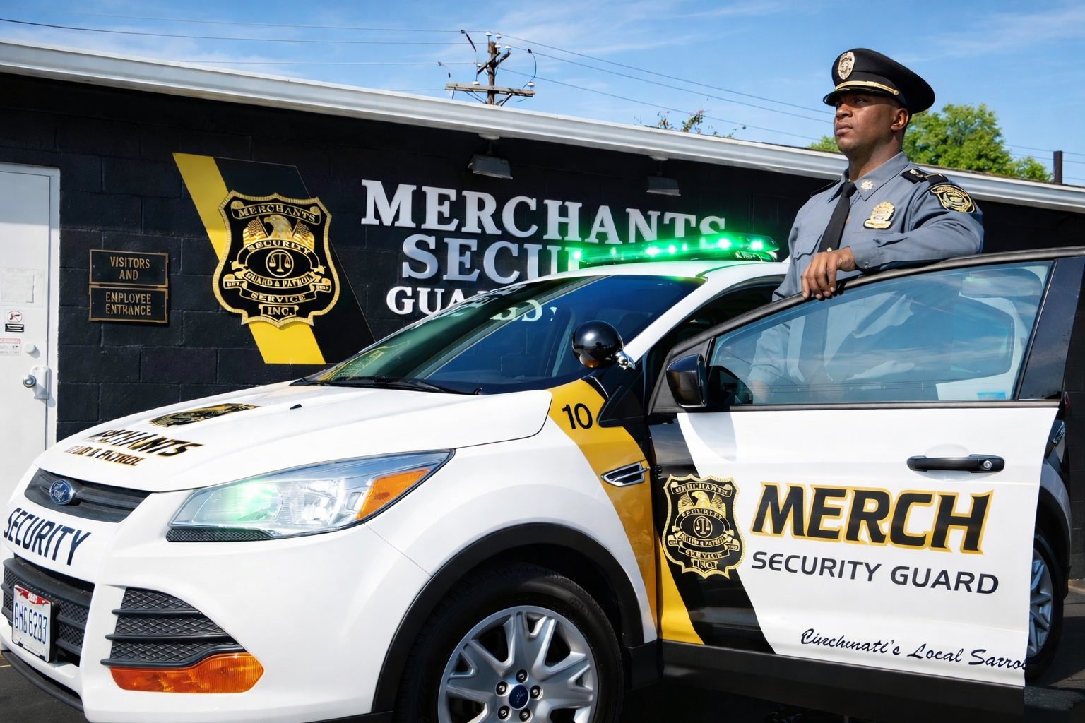 An officer coming out of a car