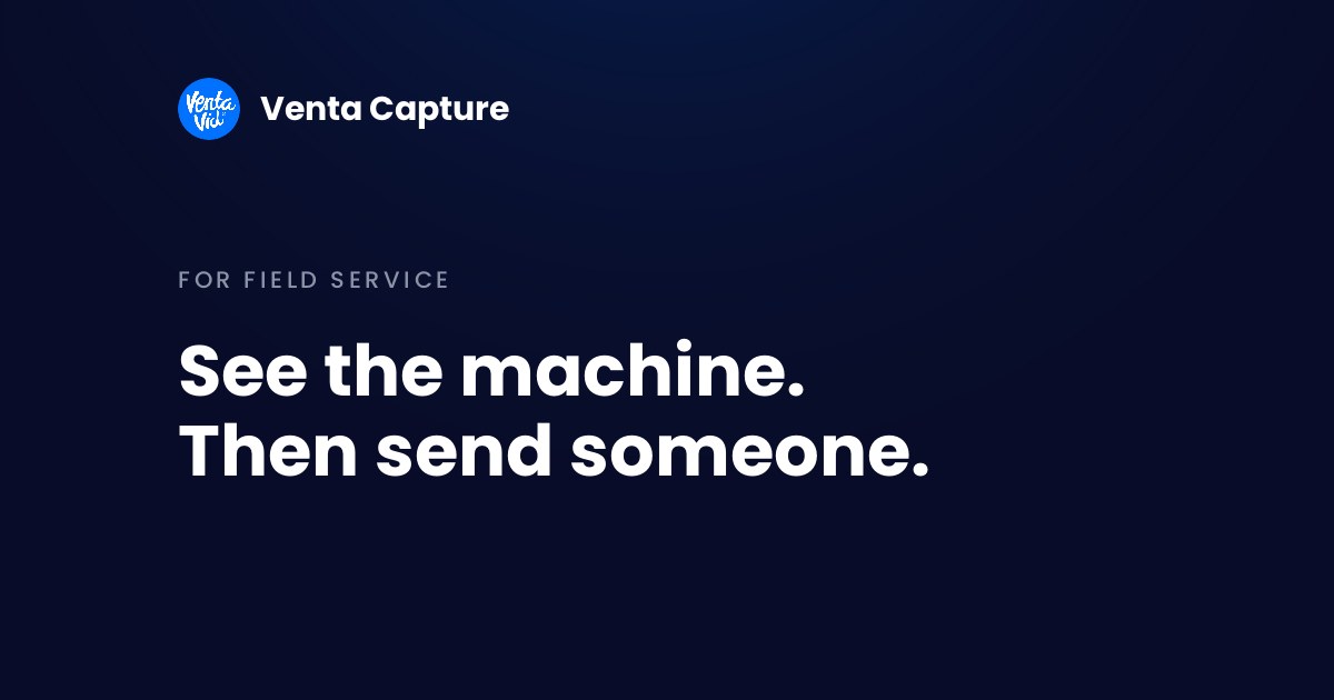 Industrial equipment service video: an operator films a stopped production machine, its control panel alarm and type plate on a phone for the OEM service desk