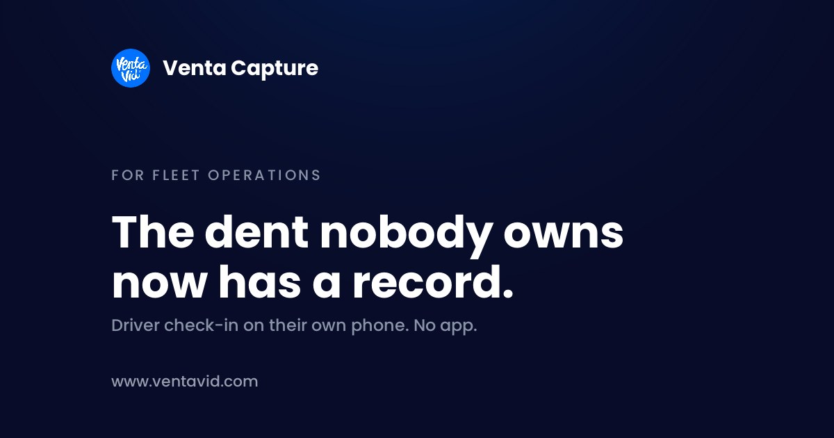 Fleet damage management: a driver records a guided check-in of a fleet van on their own phone, no app, so the damage gets a record, an owner and a recovery route