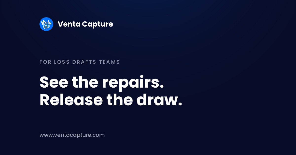 Loss draft inspection: a servicer reviews repair progress photos before releasing the next draw