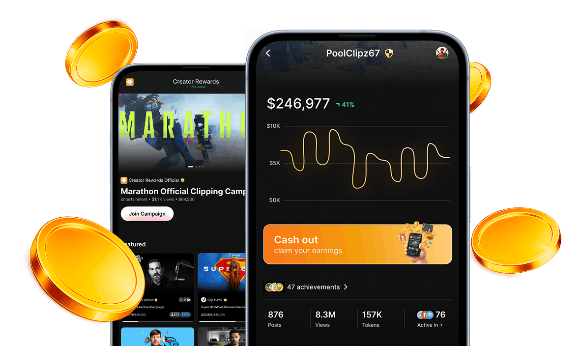 token mobile app mockup with coins around it