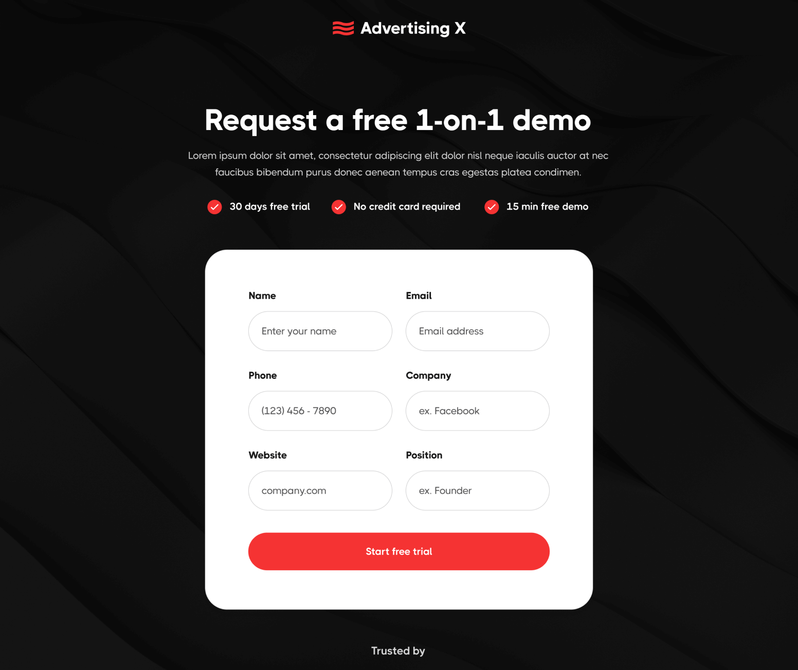 Advertising X - Request A Demo Page - Modern Saas Webflow Template