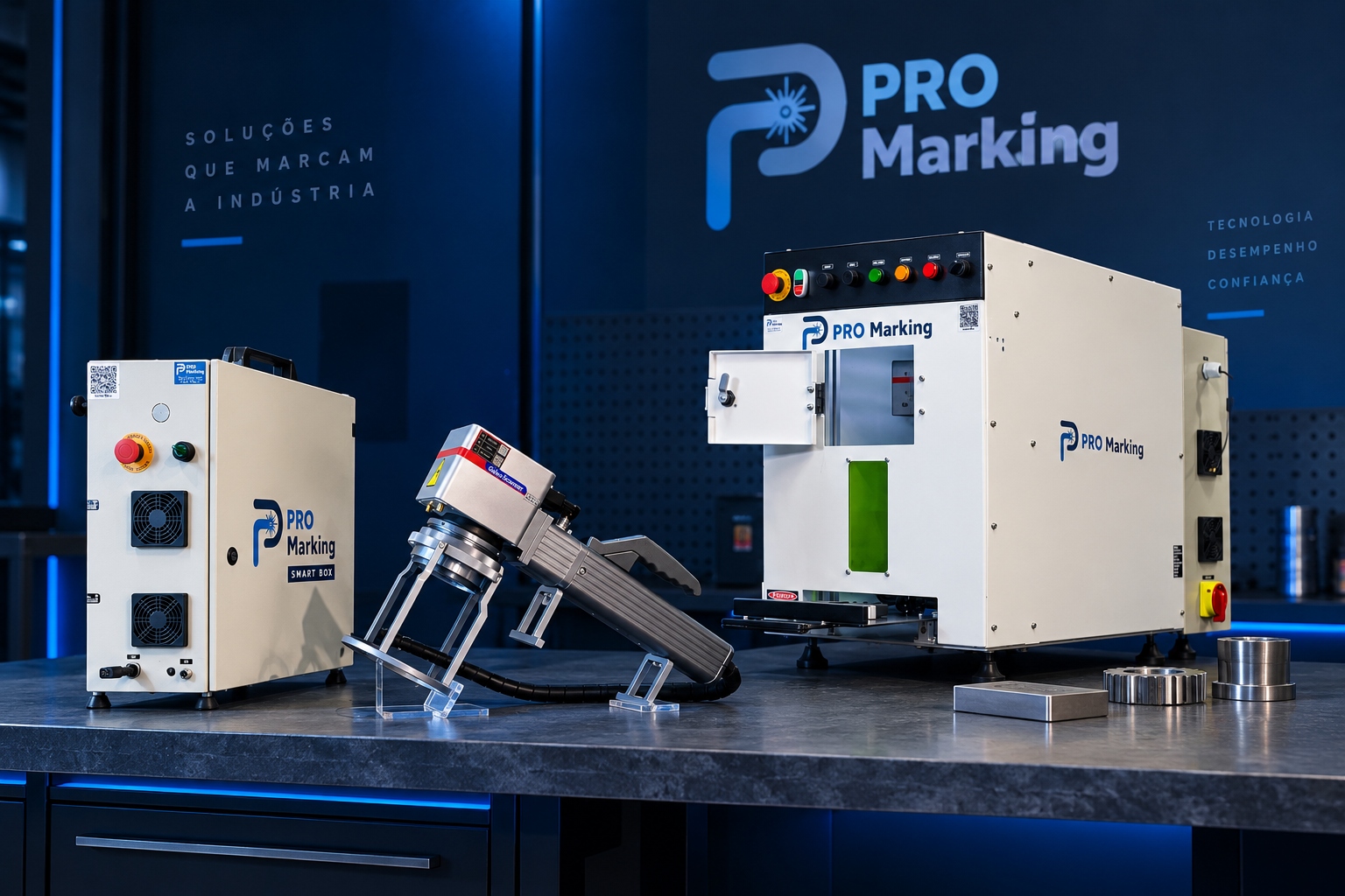 Algumas das gravadoras a laser da PRO Marking.