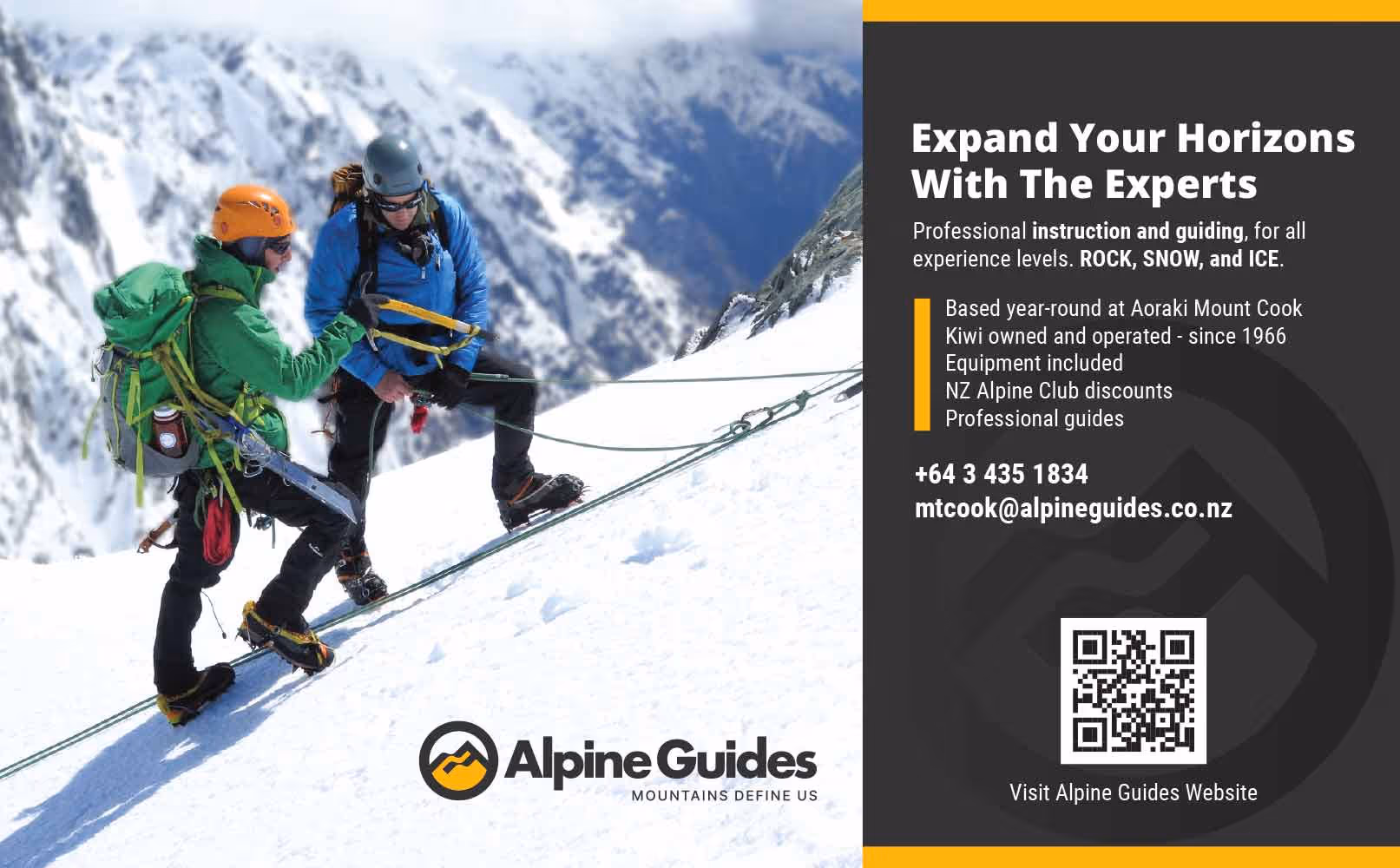 Alpine Guides NZ ad design.