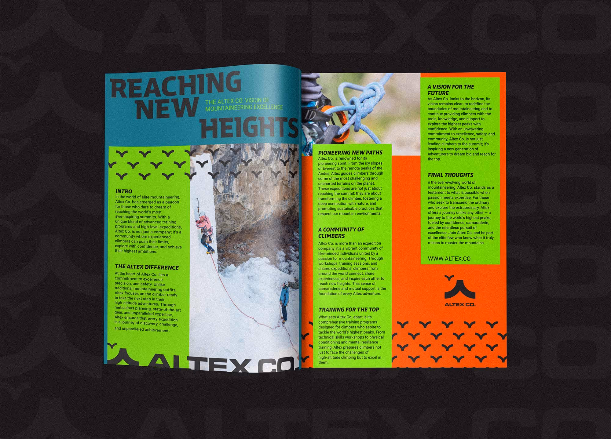 Altex Co. editorial design on brand.