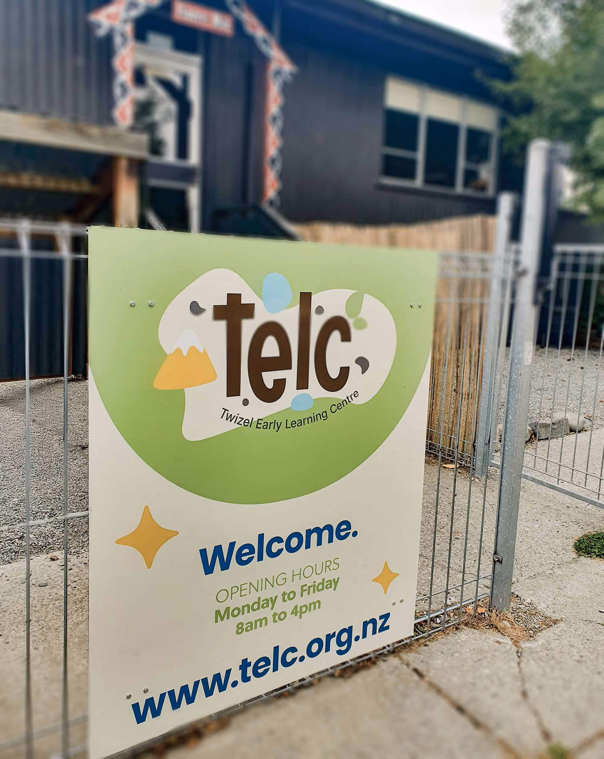 TELC (Twizel Early Learning Centre) photo of the entrance sign. Designed by Three Peaks Design on brand.