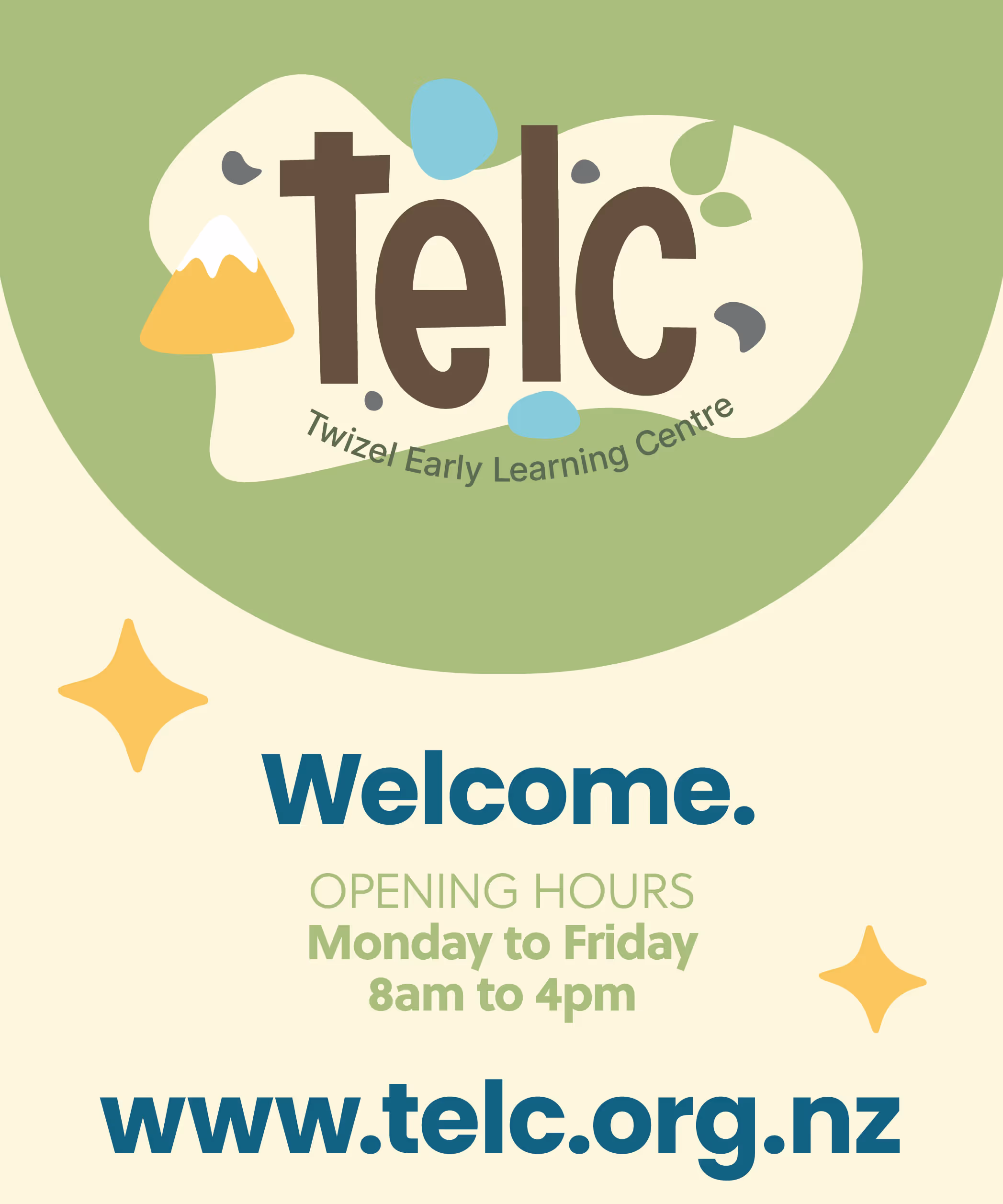 TELC (Twizel Early Learning Centre) entrance sign design.