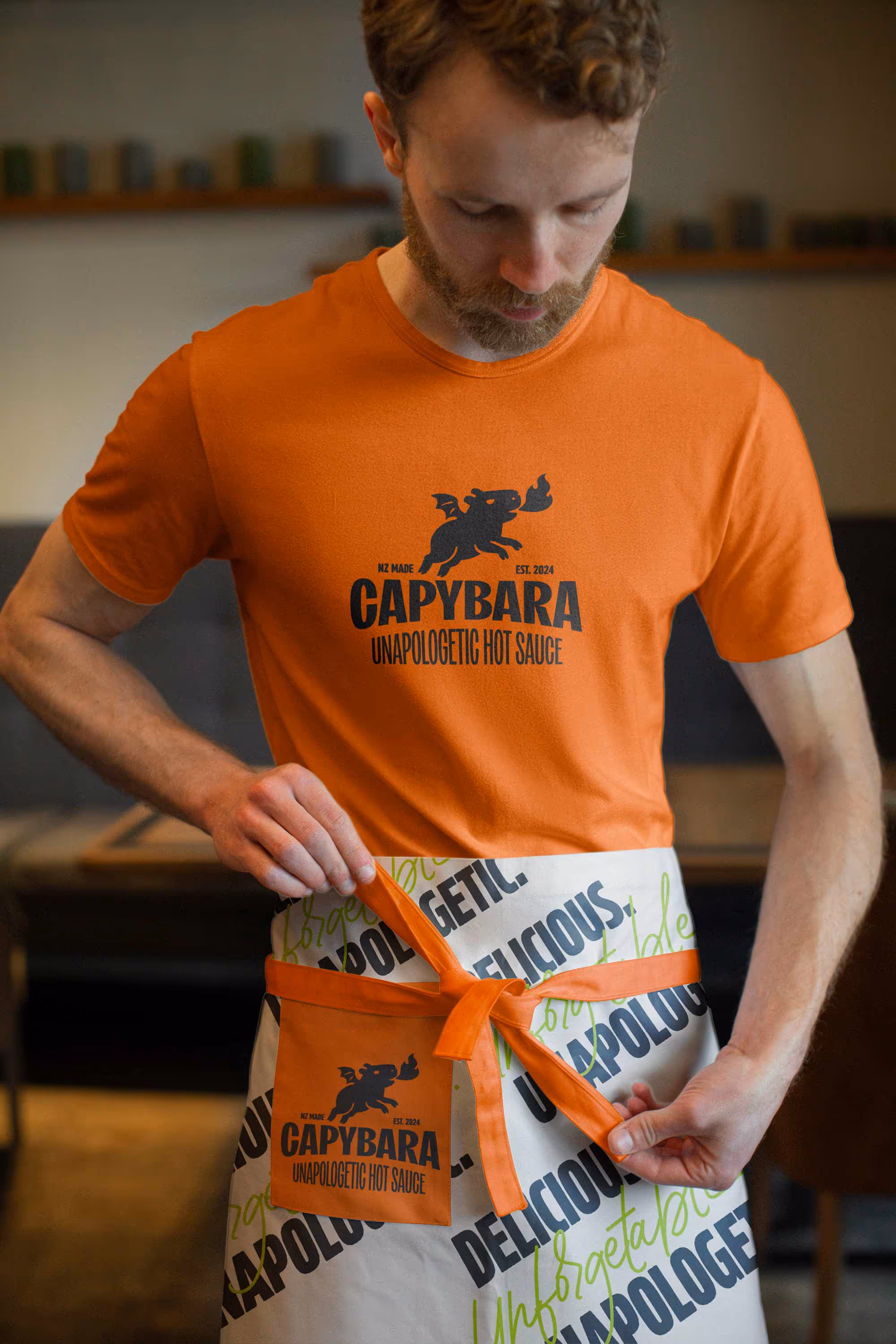 Capybara logo applications in clothing.