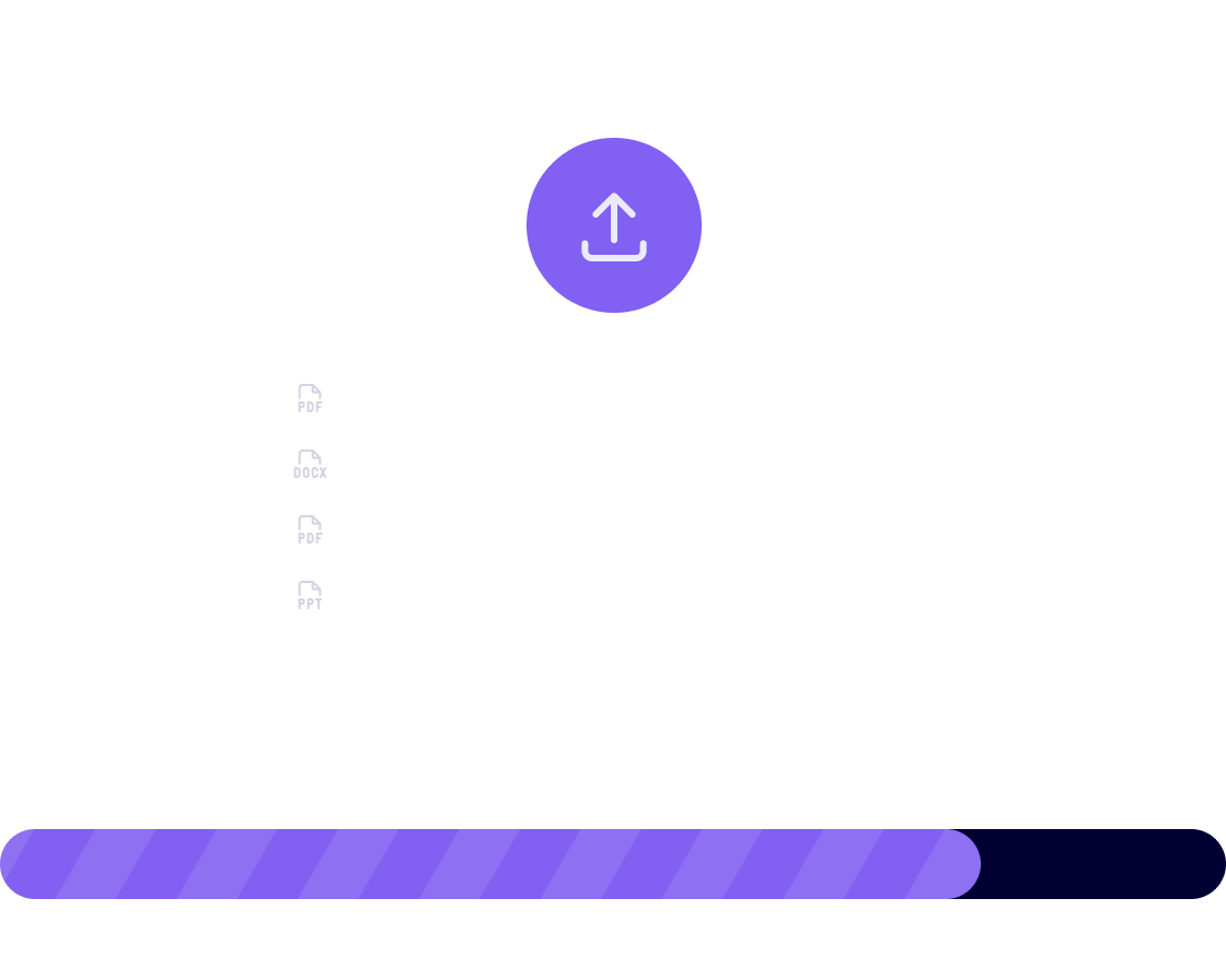 Imagine upload panel converting documents into training: Employee Handbook.pdf, Code of Conduct.docx, PTO Policy.pdf, Workplace Harassment Guidelines.pptx at 100% with a progress bar “Imagine is preparing your course.”