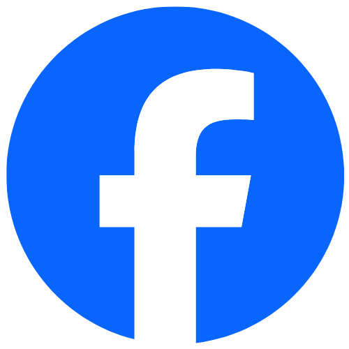 Facebook logo in white lowercase 'f' on a blue circular background.