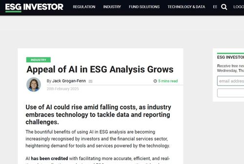 ESG Investor interview - "Appeal of AI in ESG Analysis Grows"