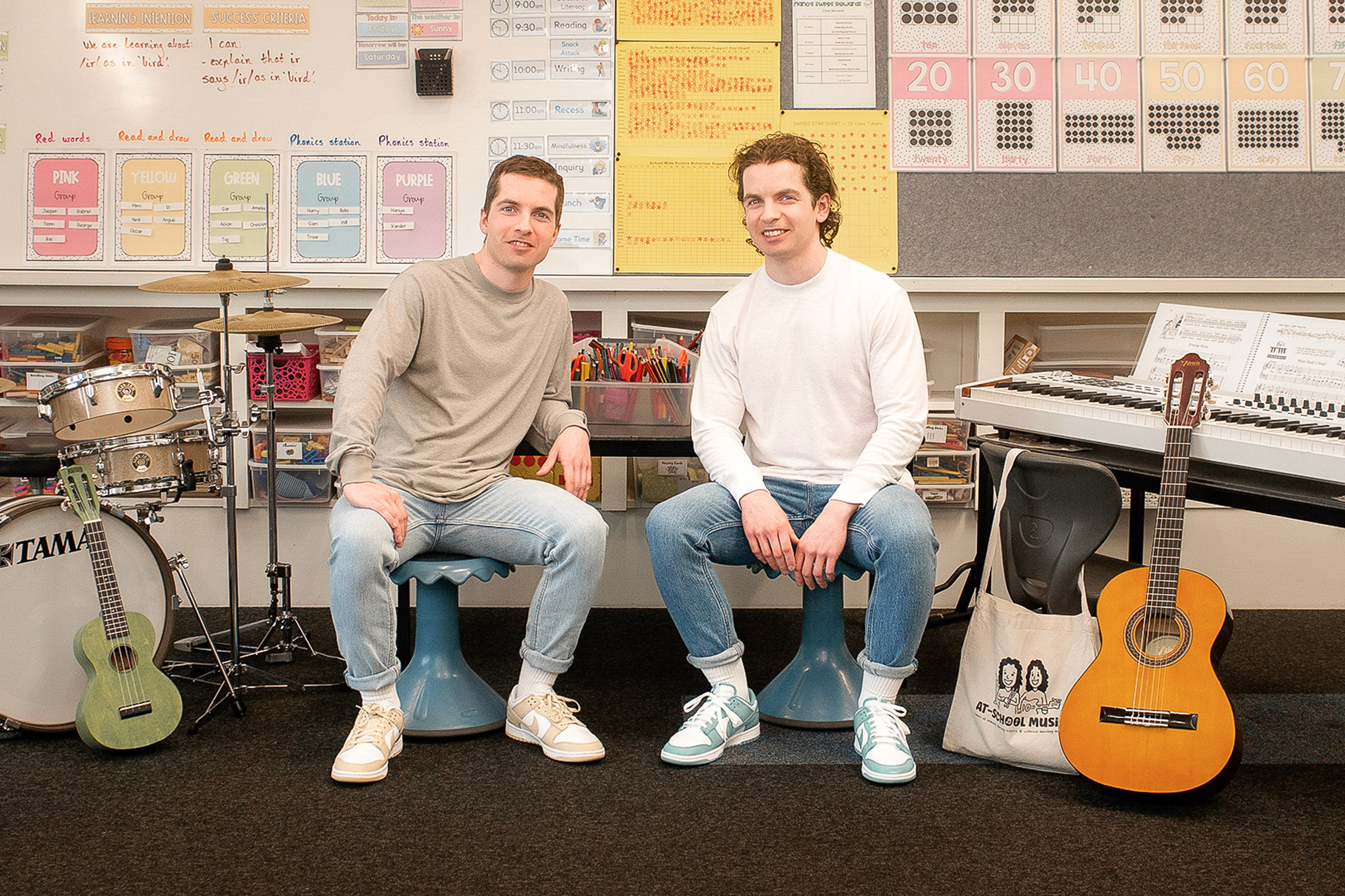 Andrew and Patrick in a school classroom