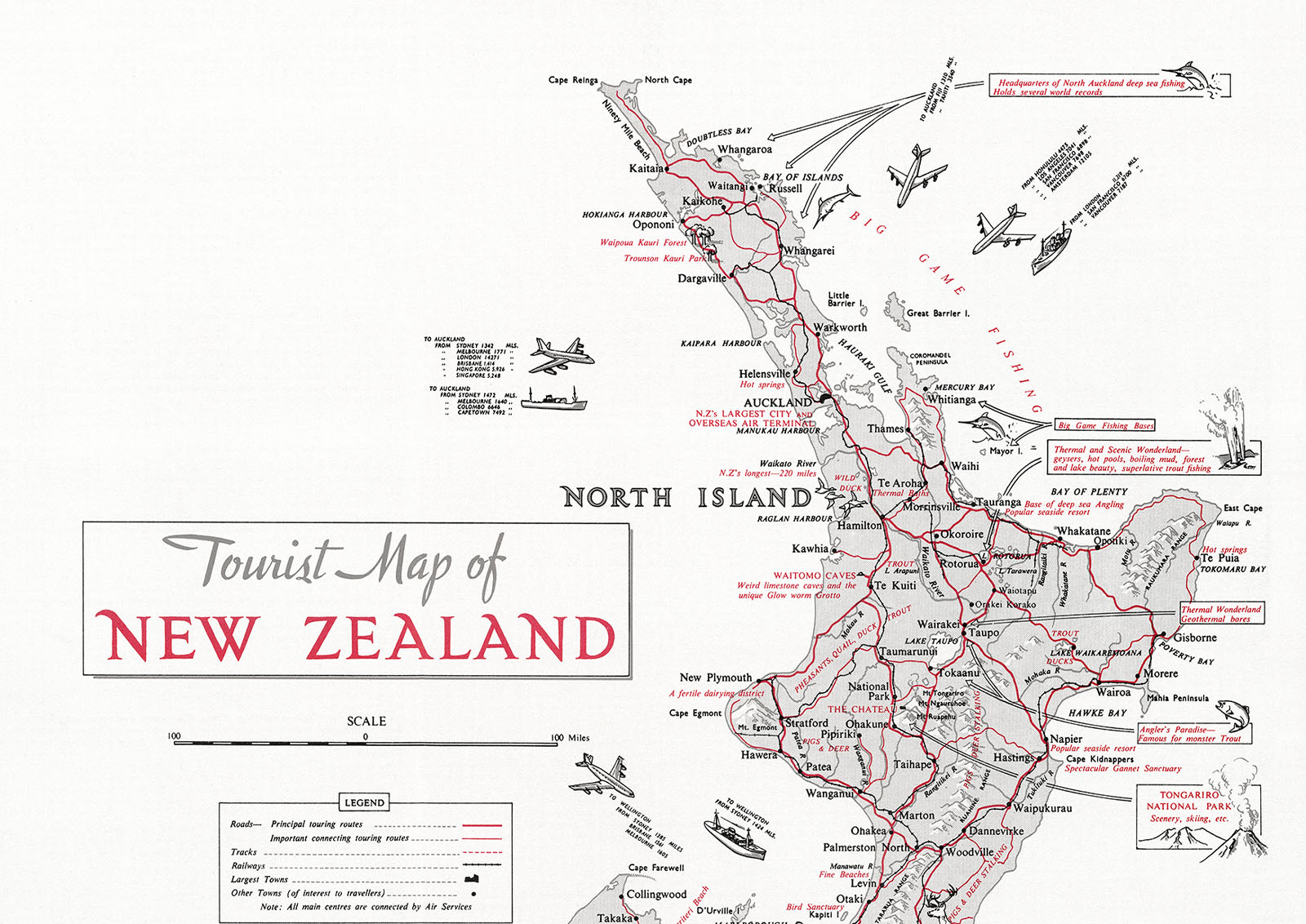 Tourist Map of New Zealand 1972 historic map print – Framed fine art
