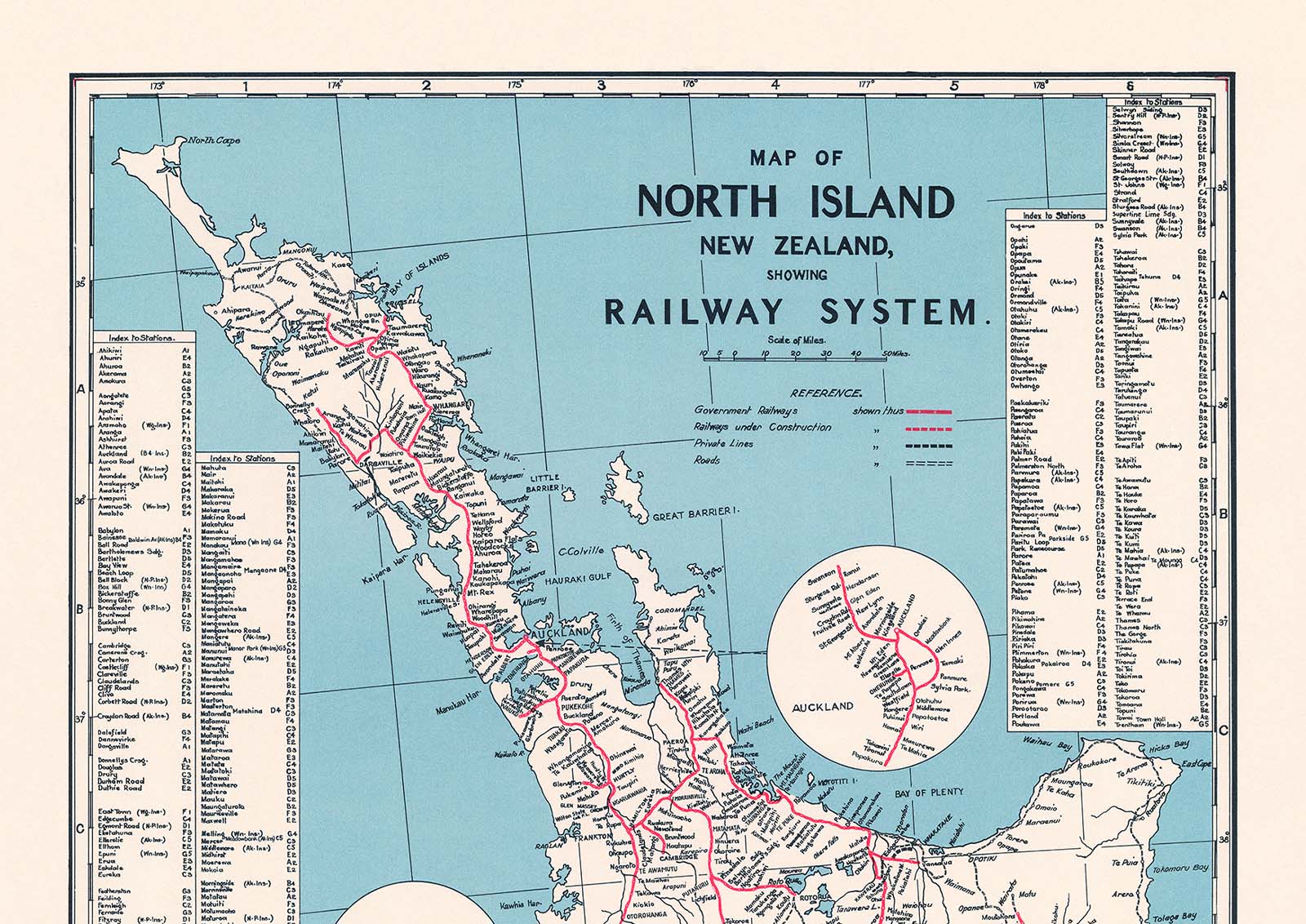 Railways Map of North Island, New Zealand 1958 historic map print – M, L, XL sized framed or poster print fine art