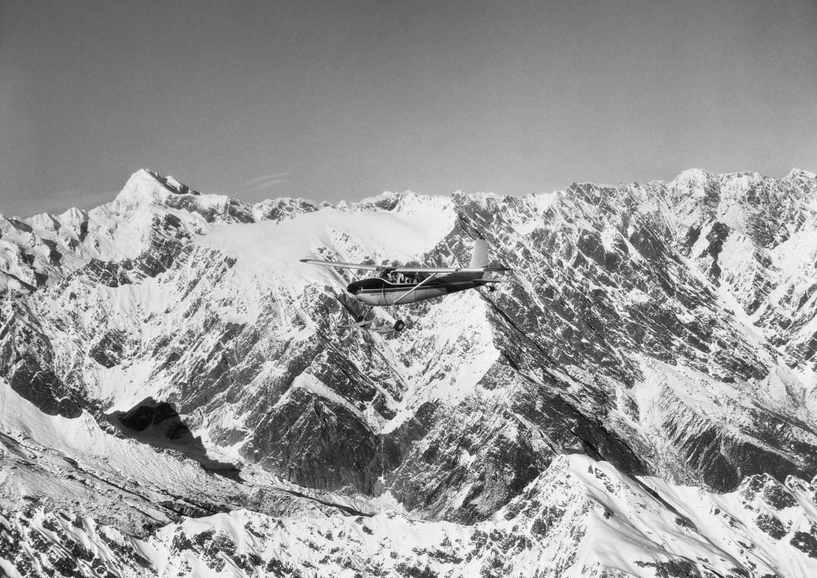 Historical photograph print of a Cessna aircraft over Mt Cook, Fox Glacier - 1960 by Whites Aviation