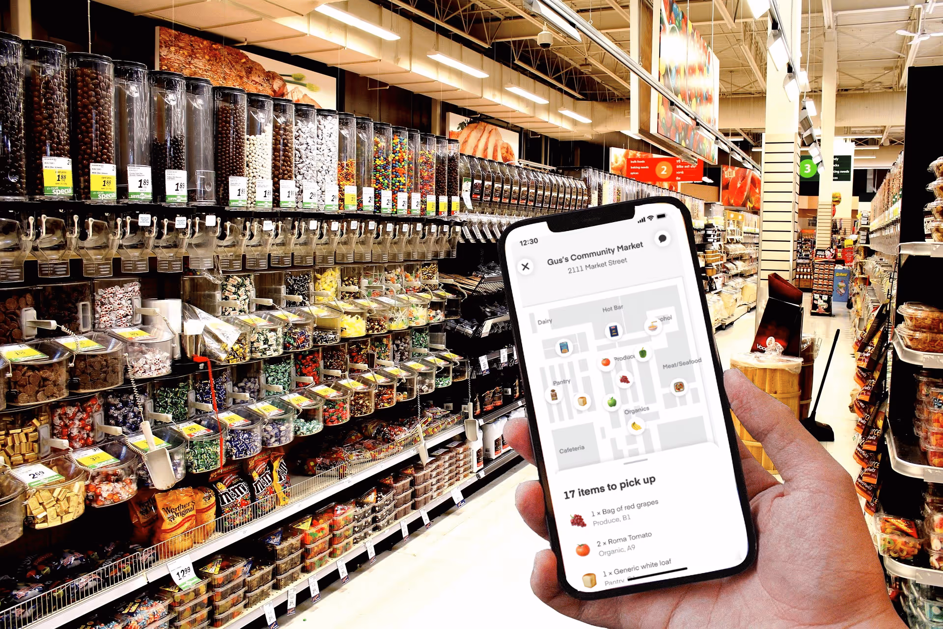 Instacart shopper in the grocery aisle