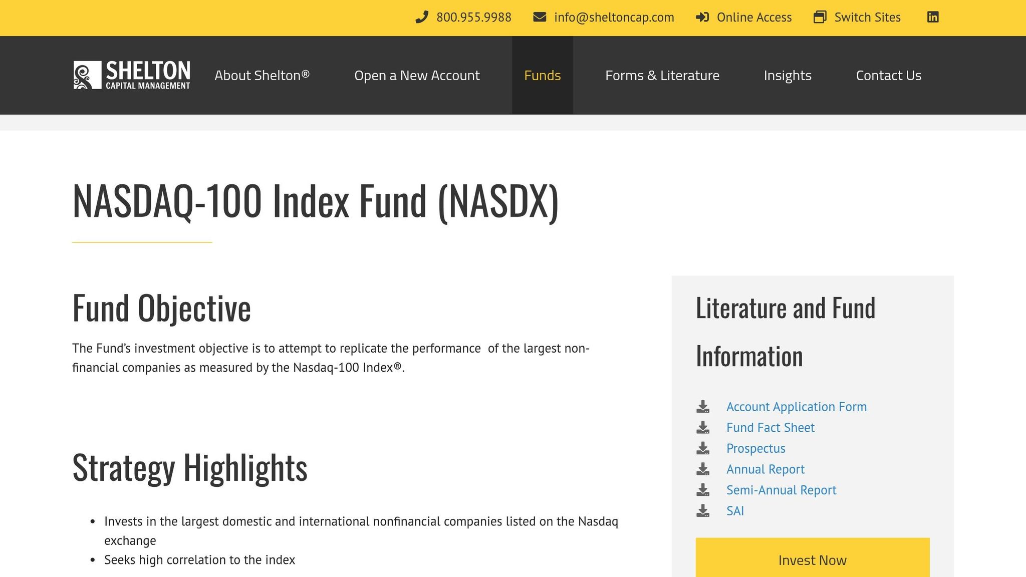 Shelton NASDAQ-100 Index Direct Mutual Fund
