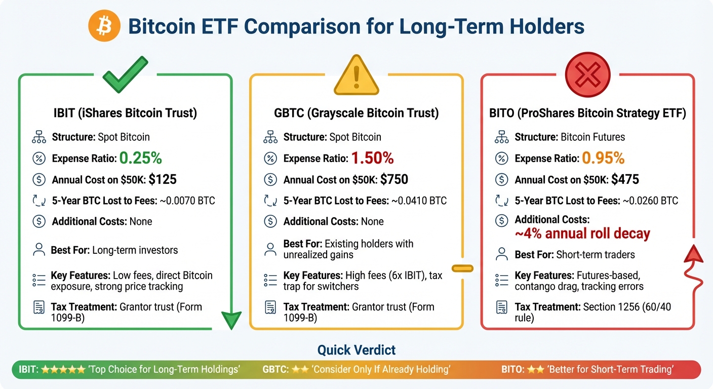 Bitcoin ETF Comparison: IBIT vs GBTC vs BITO Fees and Performance